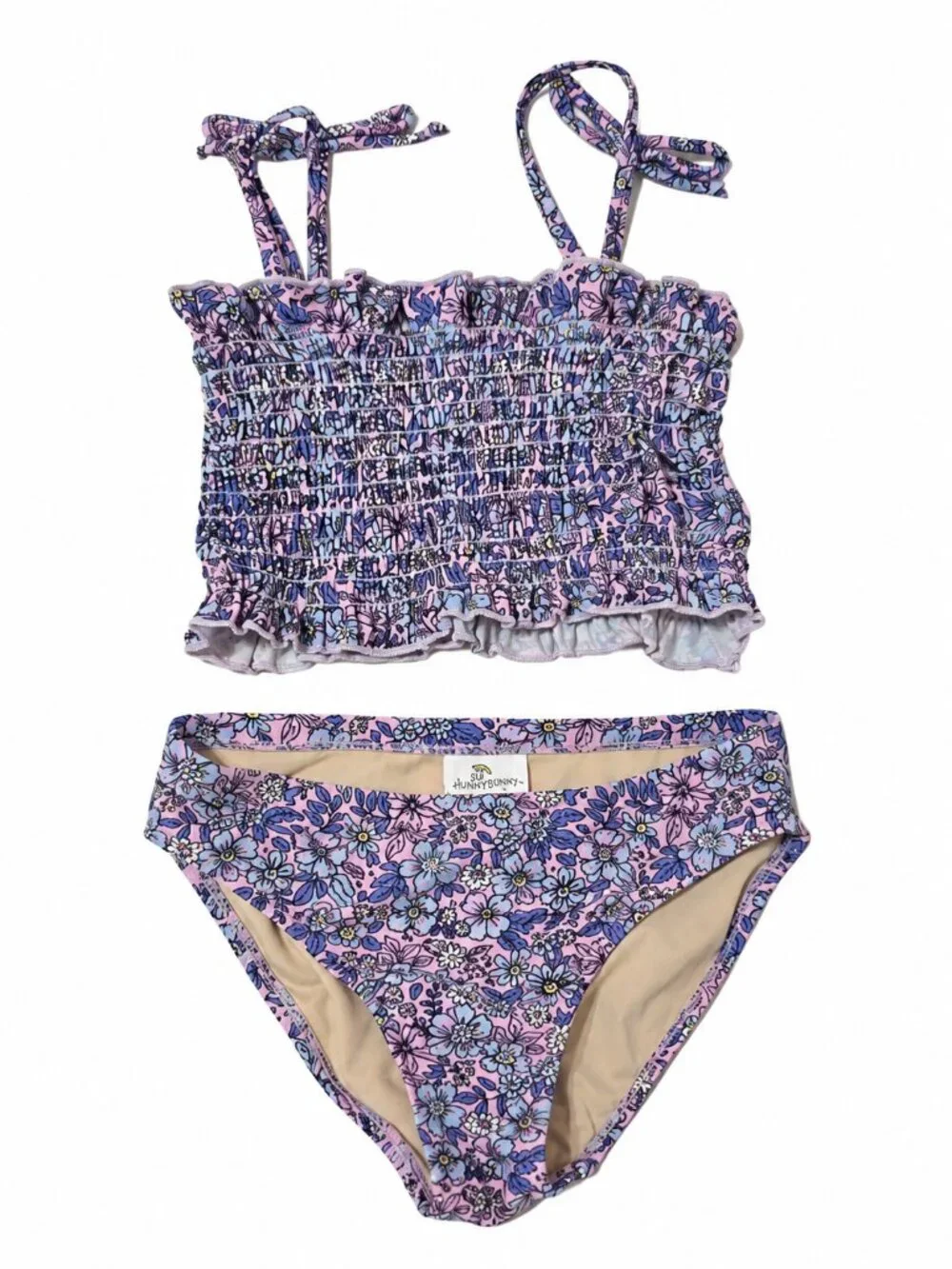 Shade Critters Girls Floral Two Piece Swimsuit Smocked Bikini Size 6